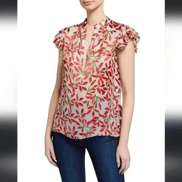 Alice + Olivia Malita Ruffle Mock-Neck Side-Slit Tunic - Picture 1 of 5